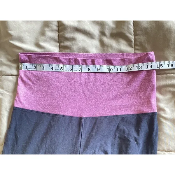 Y2K VS PINK M Foldover Black Flare Leggings Pink Silver Logo Low Rise Vtg - Image 11