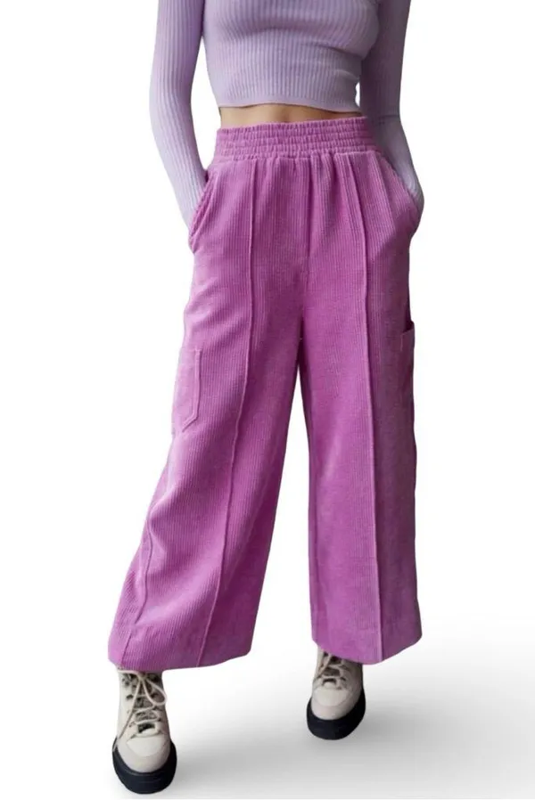 Urban Outfitters Drapey Corduroy Wide Leg Pants in Bubblegum Pink - Image 5