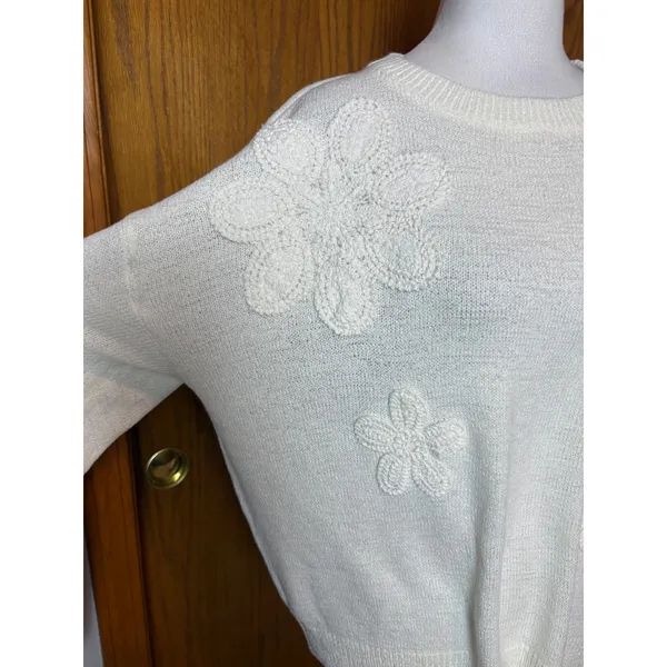 Pinch Cream Crochet Floral Applique Knit Sweater Medium Ivory Pullover Boho - Image 3