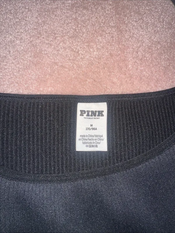 VS PINK Black Ribbed Long Sleeve One Piece Thong Bodysuit Stretchy Slimming - Image 3