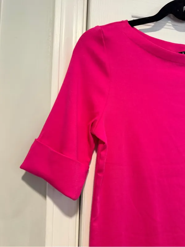 NWOT LRL Lauren Ralph Lauren Size S Pink Boat Neck Cuffed Sleeve Top Cotton - Image 5