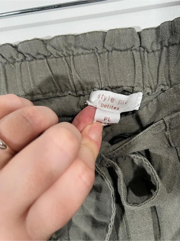 Vintage Petites Linen Blend Cargo Pants Green Size Petite Large - Image 3