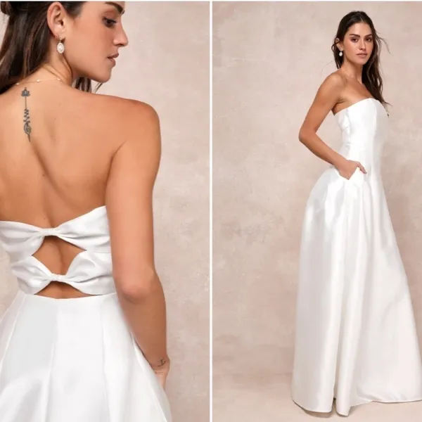 LULUS Bridal Wedding Rehearsal Dinner Reception Bustier Maxi Dress • Large NWOT - Image 3