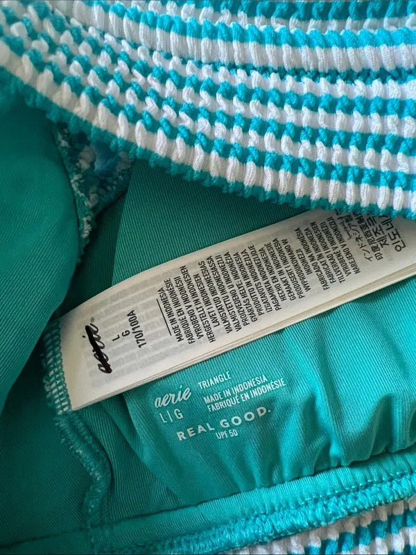 {American Eagle Aerie} Brand New Crinkle Stripe Longline Plunge Bikini Top - Image 11