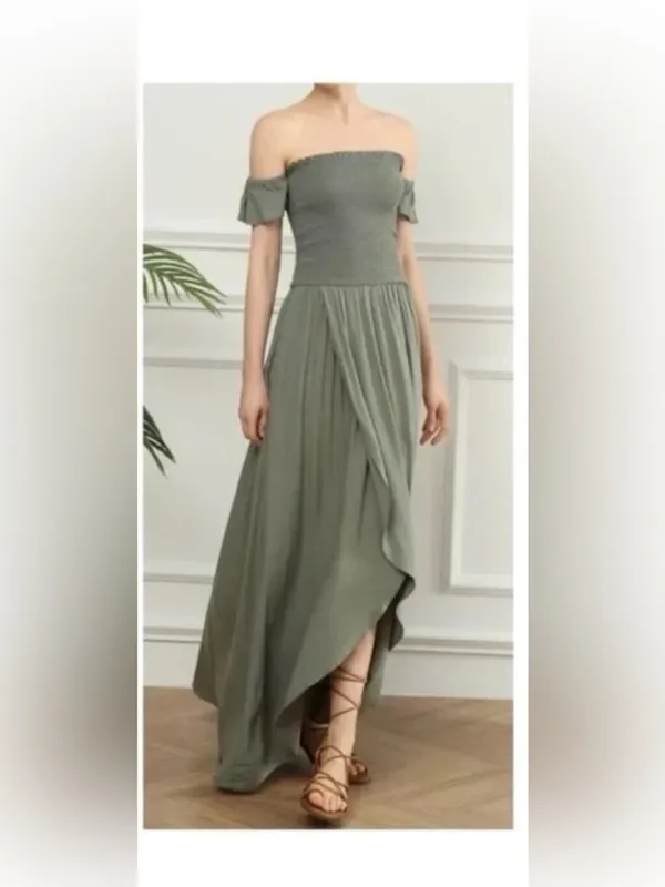 Young Fabulous & Broke Frida Green Smocked Off The Shoulder Maxi Dress Size M - Image 3