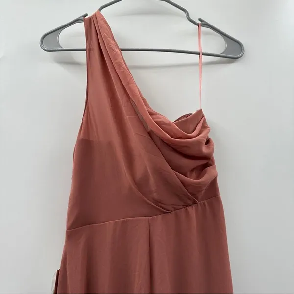 Birdy Grey Kira Chiffon One Shoulder Bridesmaid Maxi Dress Chiffon Desert Rose S - Image 8