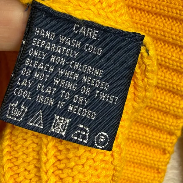 Ralph Lauren Sport Pony Logo Yellow Cable Knit V-Neck Cotton Sweater Sz‎ Large - Image 6