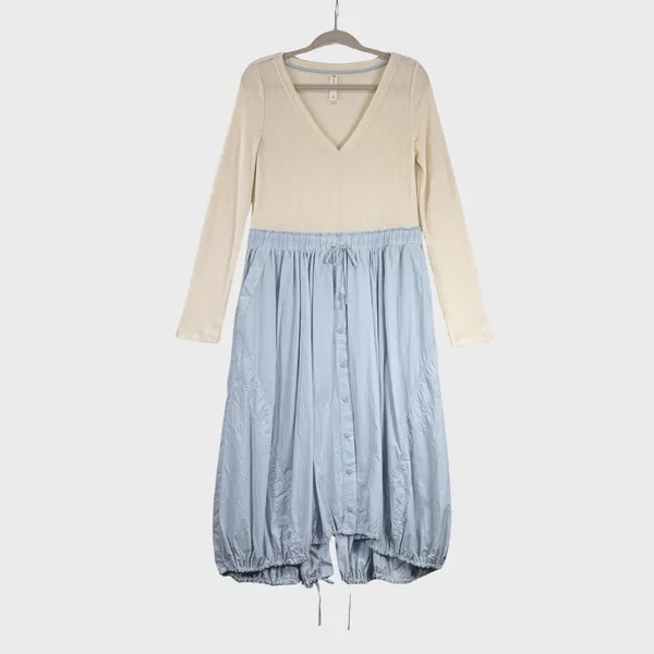 Anthropologie Daily Practice Midi Dress Blue Twofer V Neck Ribbed Stretch Medium - Image 2