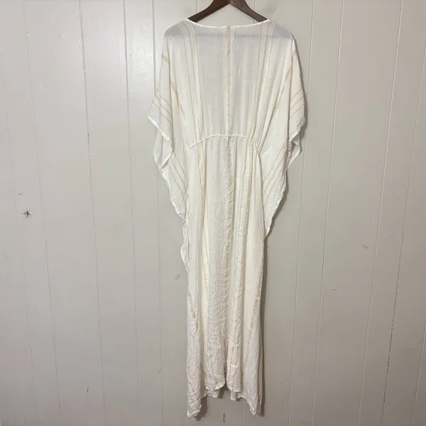 Lovestitch White Striped Kimono Cover Up S/M Boho Beach Caftan Tassel Tie - Image 3