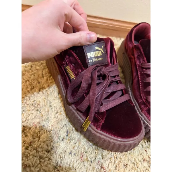 Puma x Fenty Size 6 Rihanna Burgundy Red Velvet Creeper Platform Sneakers - Image 5