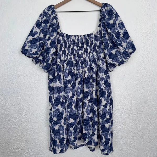 Abercrombie & Fitch Emerson Textured Puff Sleeve Mini Dress Blue Floral XXXL - Image 2