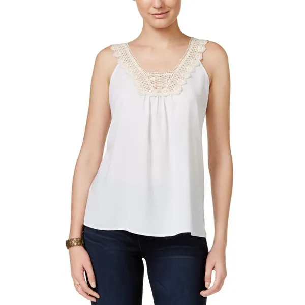 Miss Chievous Juniors Crochet-Trim Tank Top Shirt White M - Image 6