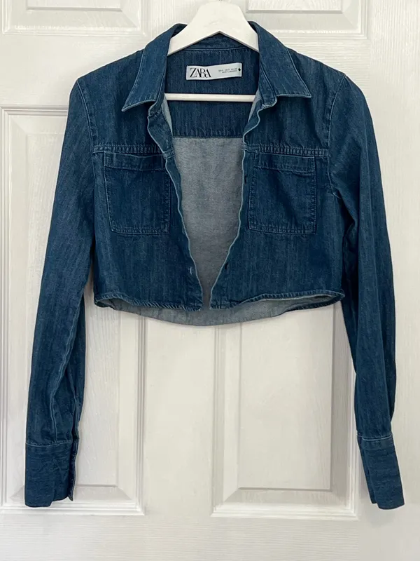 Zara Cropped Denim Shacket Utility Western Minimalist Y2K Button Up Blue Size XS - Image 4