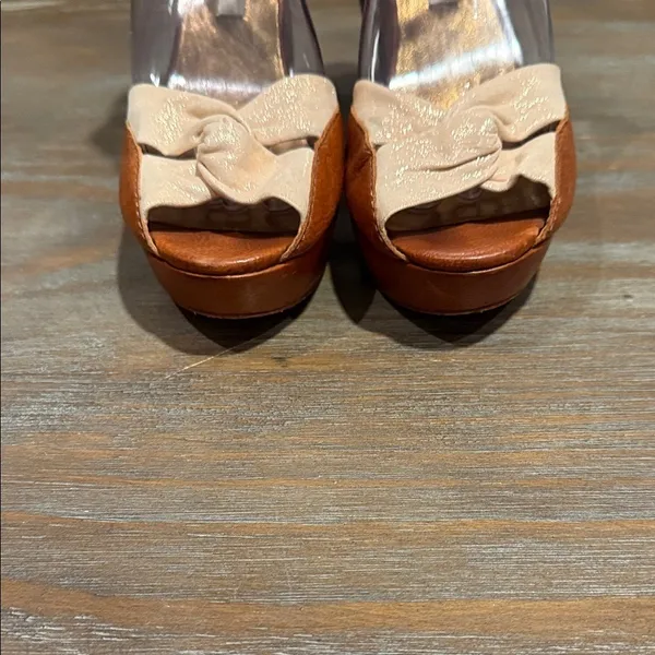 Cynthia Vincent Leather Wedge Sandals Size 9 Brown Knot Peep Toe Boho Chic - Image 8