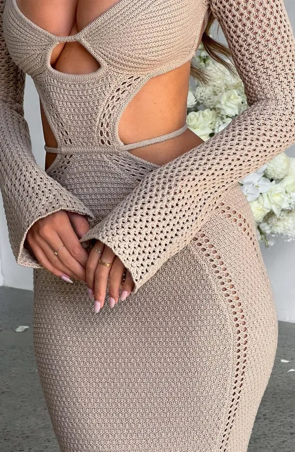 Nadine Maxi Dress - Beige Size Small - Image 3