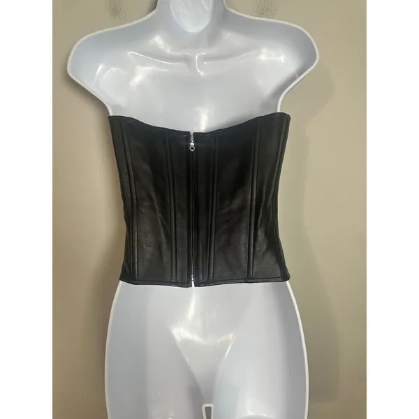 Miaou Leia Black Vegan Faux Leather Cropped Strapless Corset Top Size M - Image 4