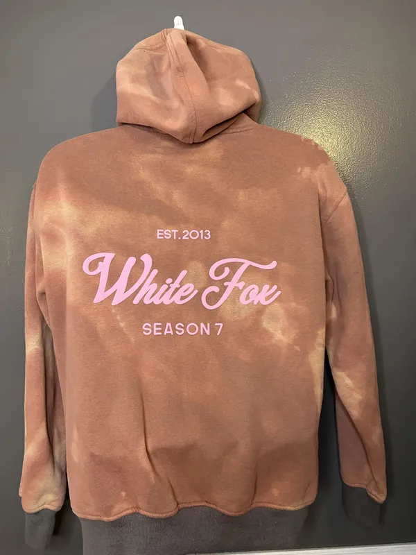 White Fox Hoodie Womens S/M Tie Dye Fleece Pullover Graphic Kangaroo Pocket - Image 5