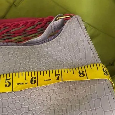 Lavender purple faux leather shoulder hand bag croc embossed Measurement in pics - Image 5