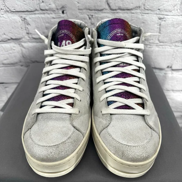 P448 Woman’s Dama Skate High-Top Sneakers Size 39 White/Multicolored Zip Italy - Image 2