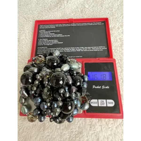 VTG Blk Onyx Baroque Freshwater Tahitian Pearls Crystal Necklace Heavy 52” 161gm - Image 7