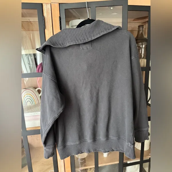 Aerie Down To Earth half zipper pullover sweatshirt ribbed charcoal oversized - Image 5