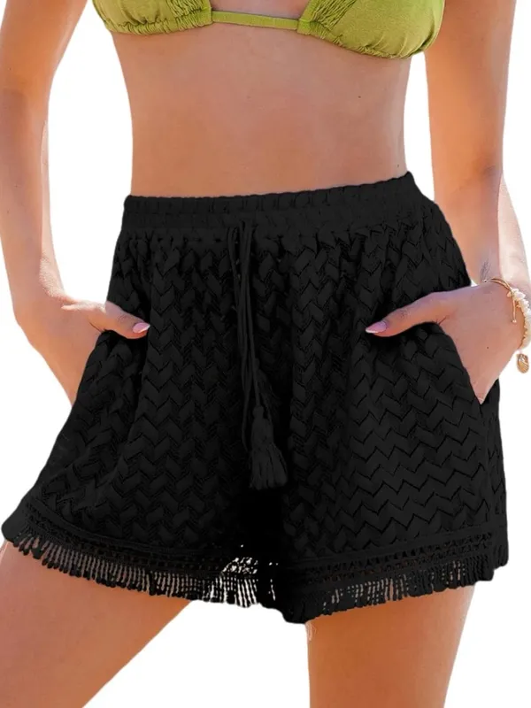 Cupshe Black Crochet High-Waist Beach Shorts - Image 2