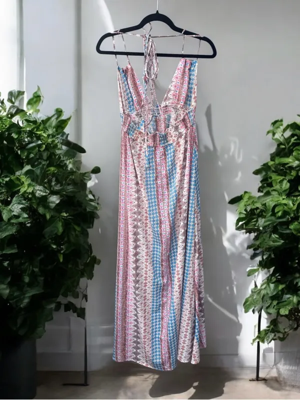 Lulu's Maxin Relaxin Multi Print Plunge Maxi Dress Size XS - Image 4