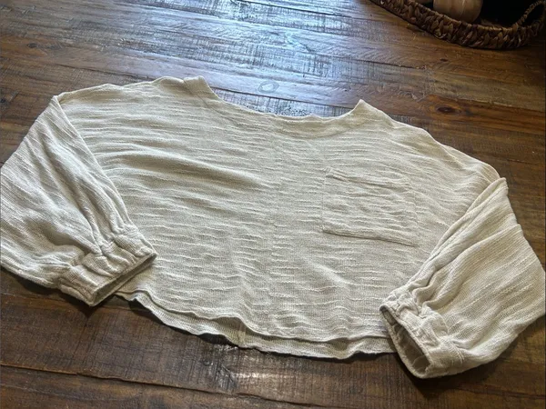 Free People Cream Lightweight Pocket Pullover - Image 4