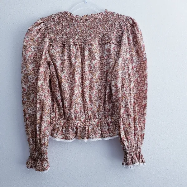 American Eagle Ditsy Floral Smocked Long Sleeve Peasant Blouse - Image 6