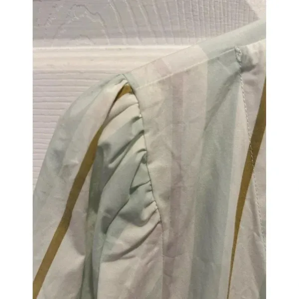A New Day 100% Cotton Mint Green Striped‎ Faux Wrap Blouse Size Large - Image 4