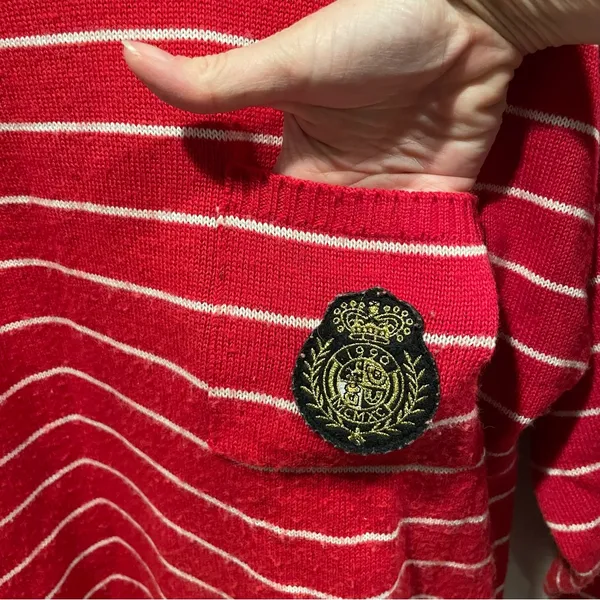 Cute vintage 80’s Chaus striped red white turtleneck sweater wool blend crested - Image 9