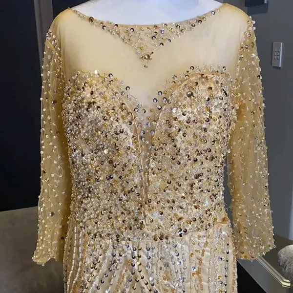 Women’s Gold Fully Beaded Dress M **READ DESCRIPTION** - Image 2