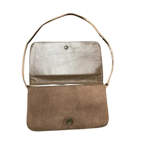 Vintage Rectangular Shoulder Bag Purse Taupe Suede Boho Chic Western Retro Black - Image 3