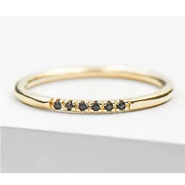 NEW Women's Dainty 14k Gold Plated S925 Black Melee Diamond Ring Size 6‎ - Image 2