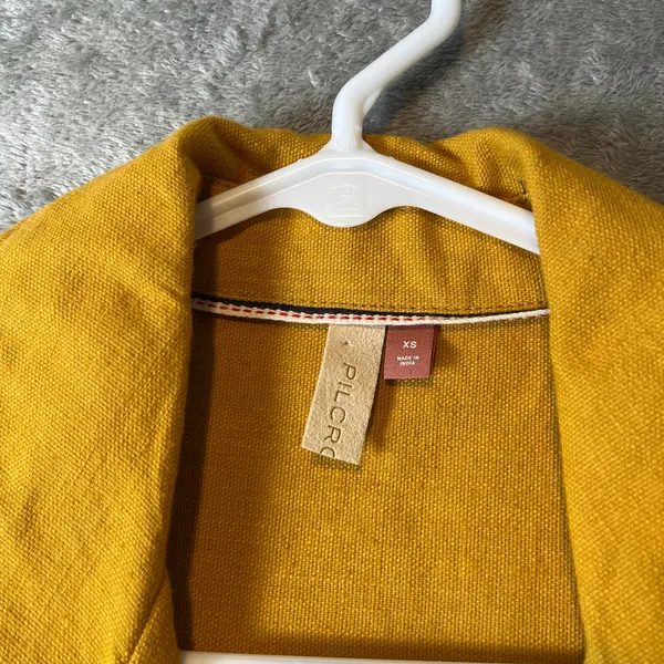 Pilcro‎ Buttondown Shirt Dress Linen Blend Patch Pockets Yellow Utility - Image 5