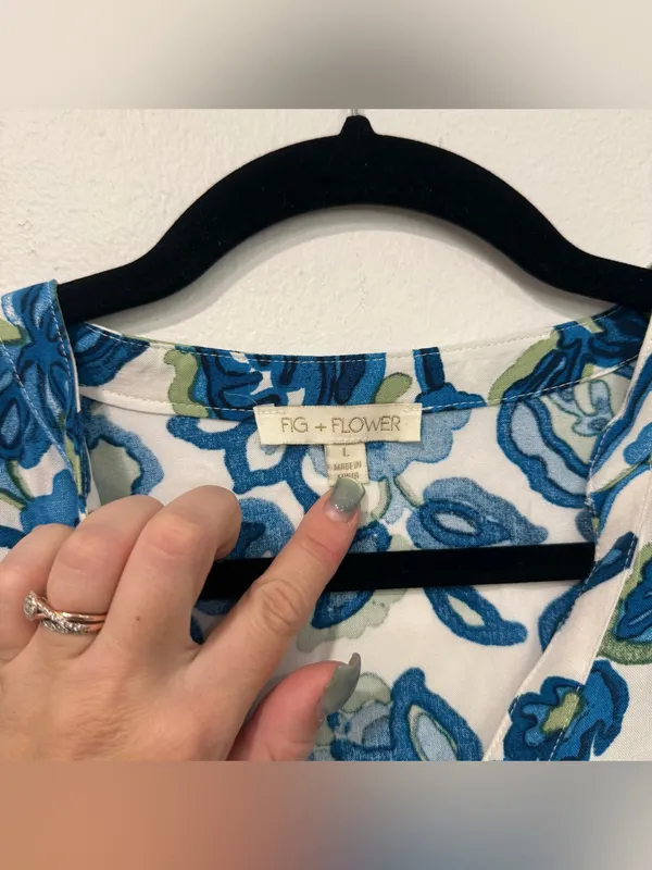 Fig + Flower Blue Green Floral Maxi Dress L - Image 5