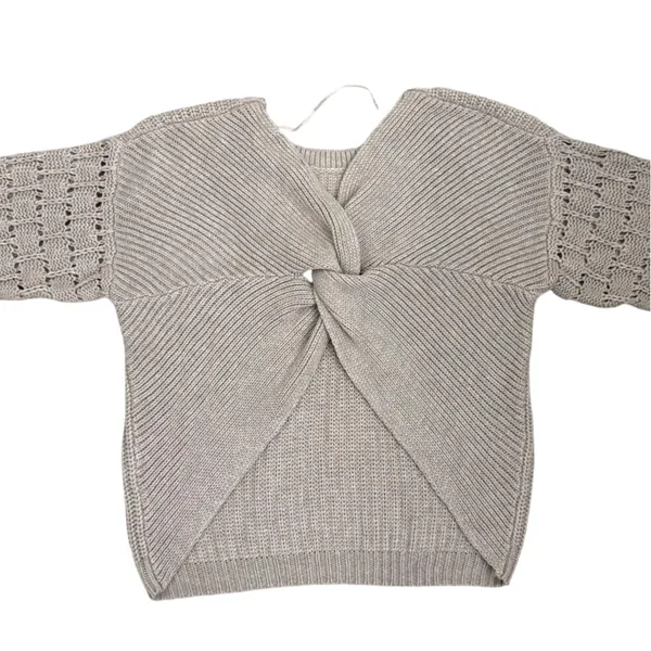 Express Off Shoulder Tan Twist Back Loose Fit Sweater Size Women's Small - Image 2