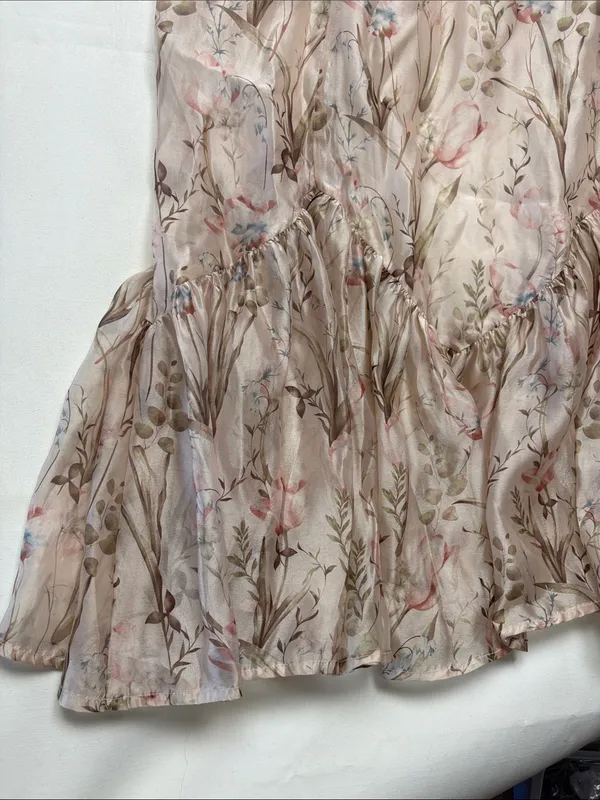 Storia xl Blush Floral Cream Maxi Slip Dress Ruffle Hem romantic guest party - Image 6
