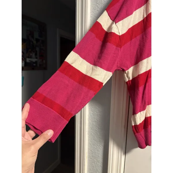Band of Gypsies Sweater Womens Large Pink Red Striped Cotton Crew Neck Relaxed - Image 2