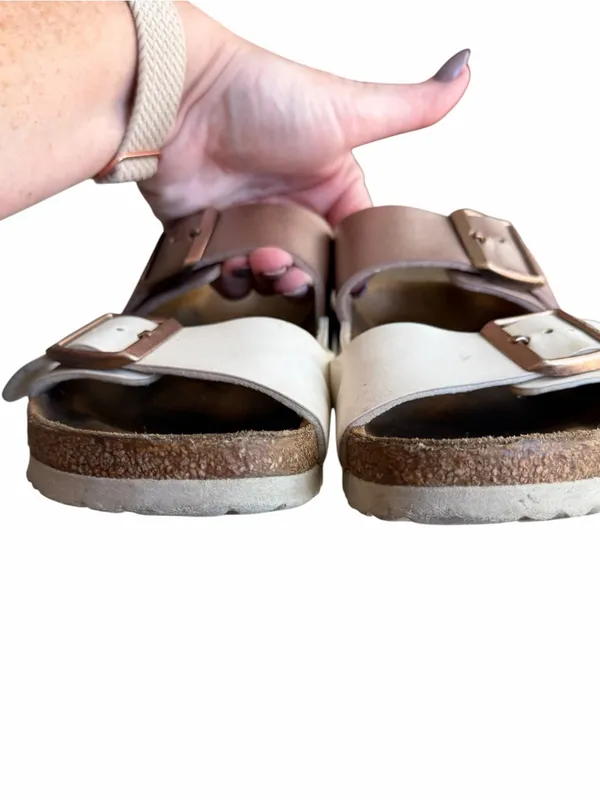 Birkenstock - Arizona Split White Rose Gold Birko-Flor Sandals Sz 39 - Image 4