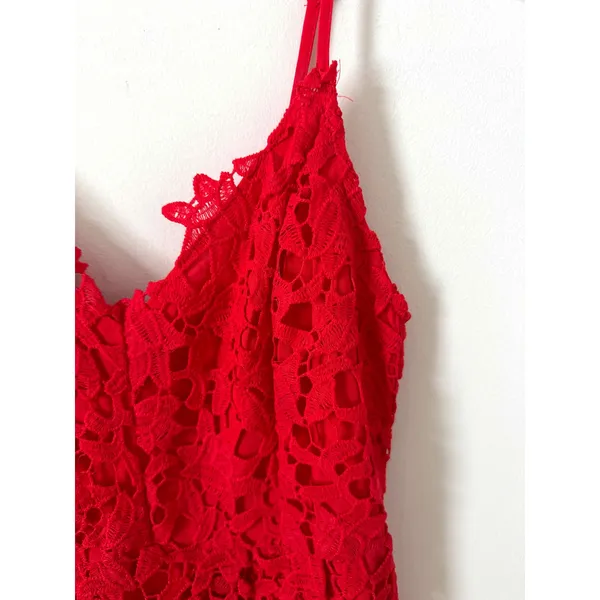 ASTR The Label Lace Adjustable Spaghetti Strap Midi Dress Red Size Small - Image 5