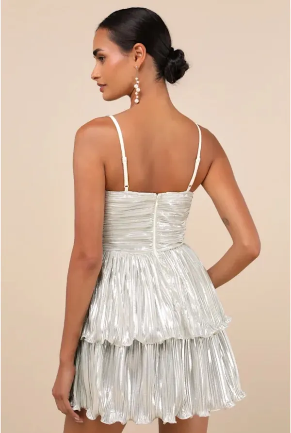 Silver Pearl tiered Lulus mini dress - Image 3