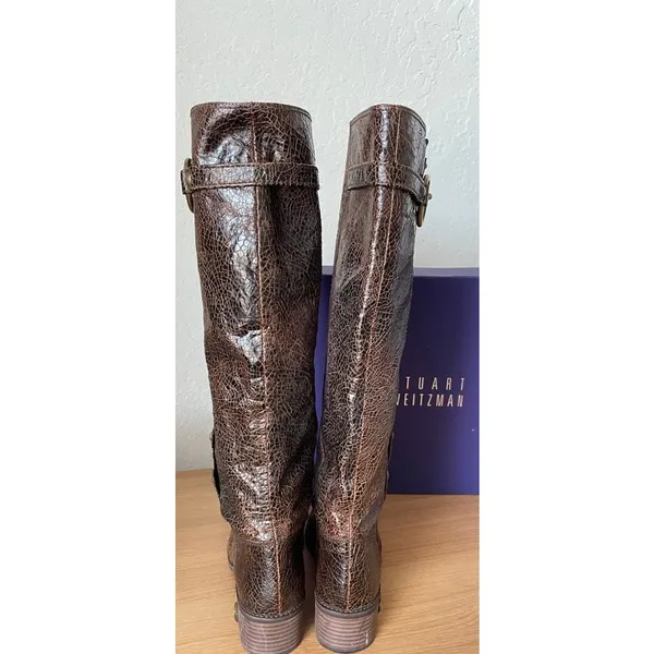 Stuart Weitzman Brown Leather Tall Boots – Brass Ring Hardware – Size 6 - Image 5