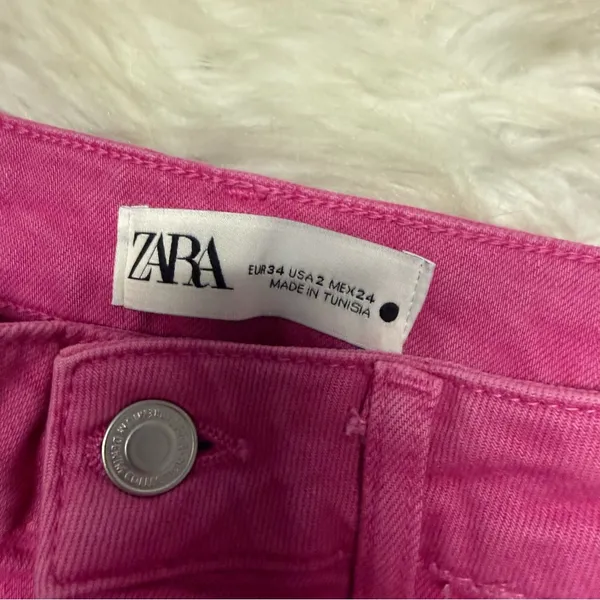 Zara Pink Sailor Cropped Flare Jeans Raw Hem Size 2 - Image 4