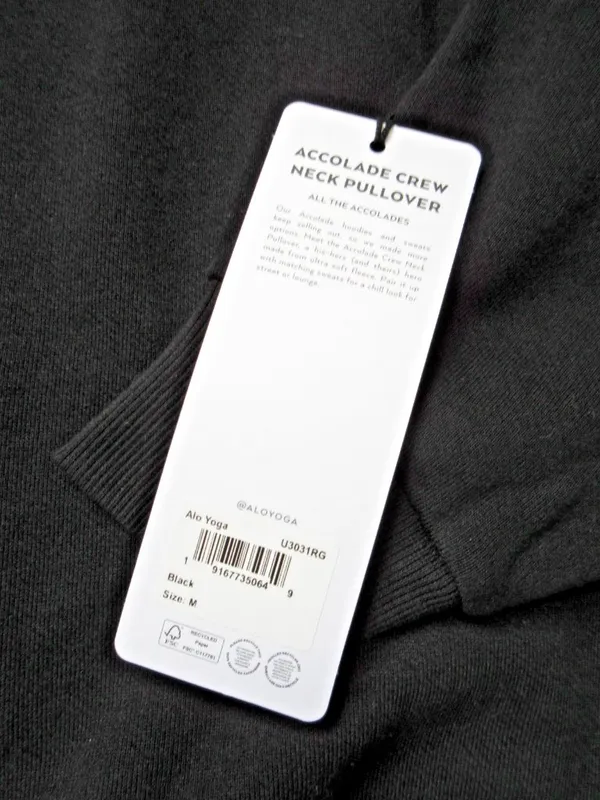 NWT Alo Unisex Accolade Crew Neck Pullover in Black Relaxed Fleece Sweatshirt M - Image 4