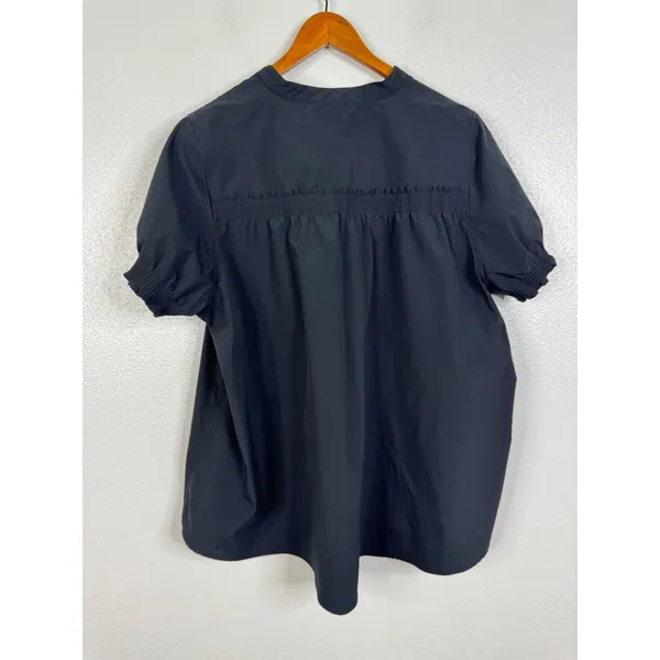 Athleta Levitate Poplin Tee Black V-Neck Smocked Puff Sleeve Top XL 798890 - Image 3