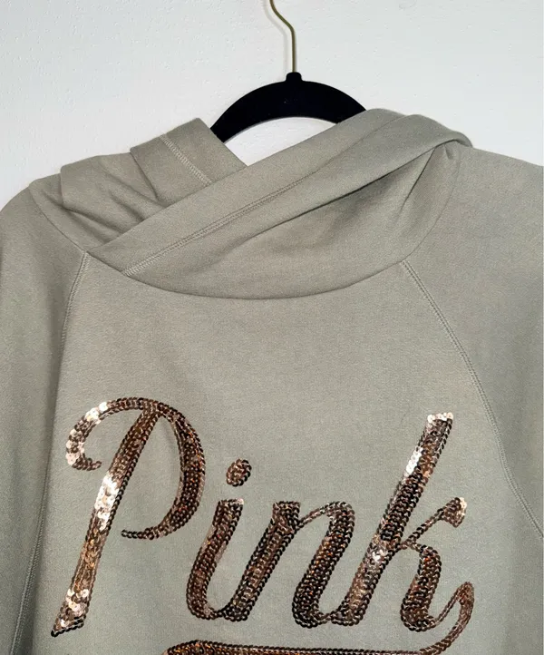 Victoria’s Secret PINK Gold Sequin Logo Oversized Sweatshirt Light Green - Image 2