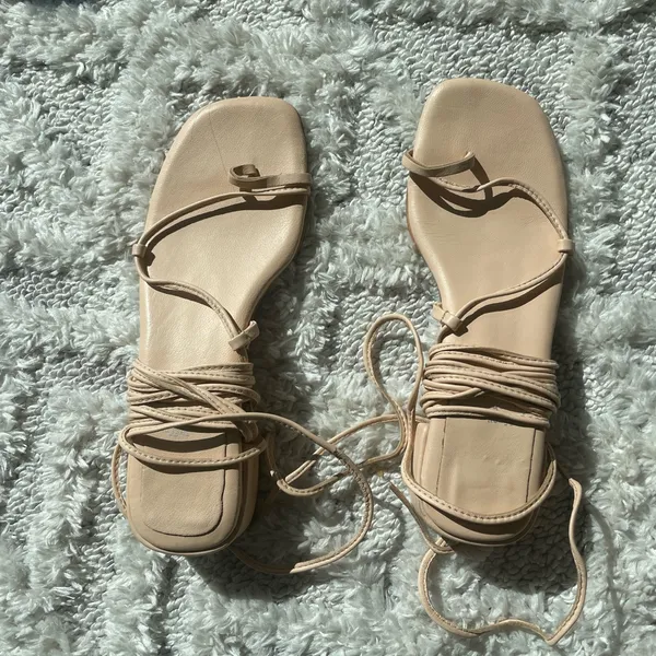 Jeffrey Campbell Agate Leather Low Block Heel Wrap Up Sandals - Image 2