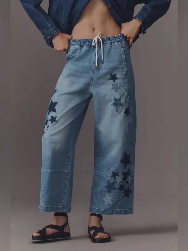 Anthropologie NWT PILCRO IZZIE RELAXED STAR PULL-ON BARREL JEANS - Image 4