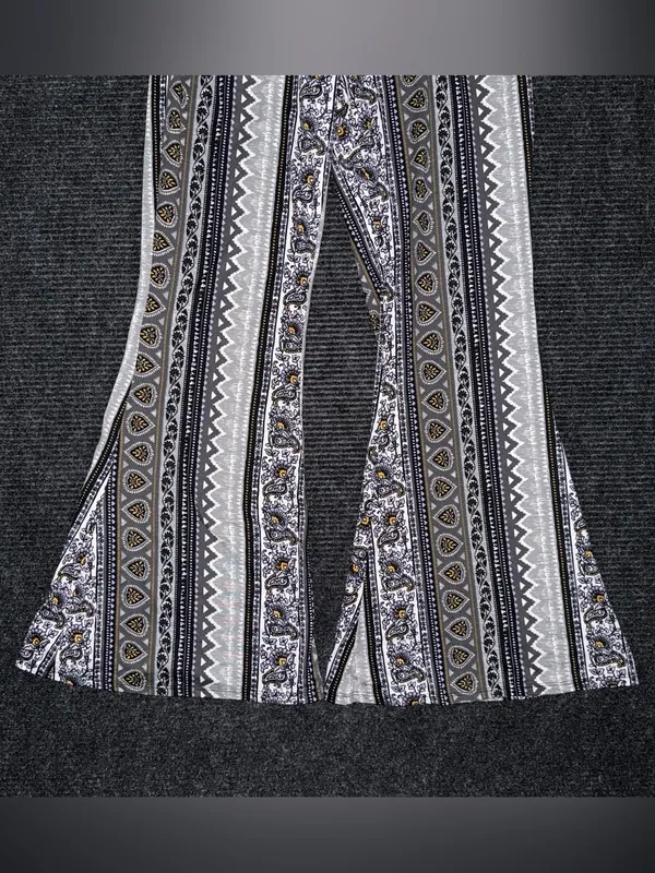 Eye Candy Women's Boho Mid Rise Flare Pants L Festival Multicolor Hippie Gypsy Paisley - Image 4